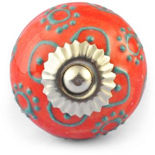 Turquoise design on Orange Rec Ceramic knob Turquoise design on Orange Rec Ceramic knob