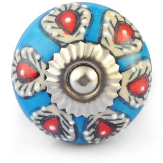 Red and White Flowers on Turquoise and White Ceramic knob Red and White Flowers on Turquoise and White Ceramic knob