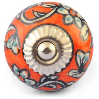 White Flowers and Leaves on Red and White Ceramic knob White Flowers and Leaves on Red and White Ceramic knob