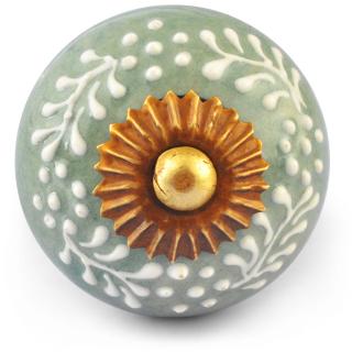 White Embossed design on Lemon Green and White Base Ceramic knob White Embossed design on Lemon Green and White Base Ceramic knob