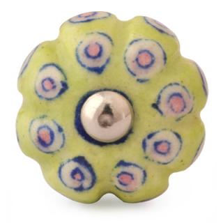 KNM-036-Pink, White dots with Lime Green base knob