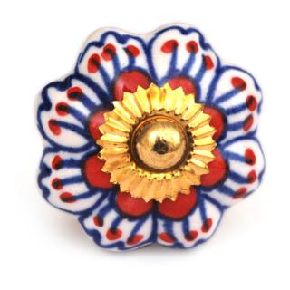 KPS-4467 - Red and Blue flower and White knob