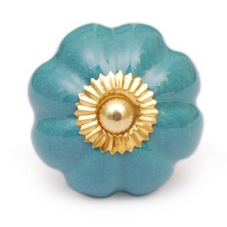 KPS-9002 - Dark Turquoise Flower-Shaped Cabinet Knob