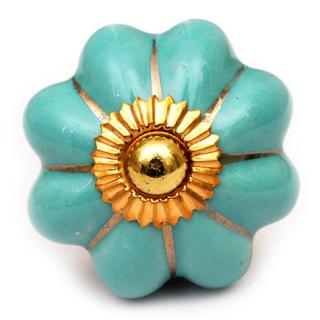 KPS-9029 - Turquoise Ceramic Cabient Knob with Gold Accents