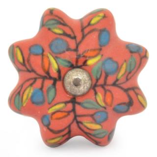KPS-9054-Yellow,Red, Blue and Green leaf with Dark Orange Ceramic knob