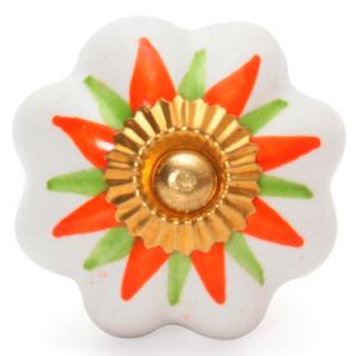 BPCK-007 - White Ceramic Knob with an Orange and Green Flower
