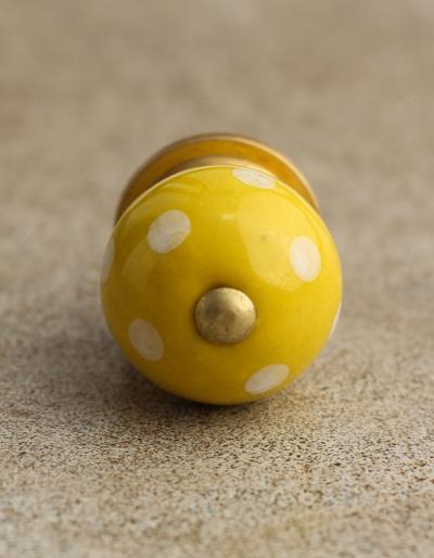 BPCK-028 Yellowish Colored Ceramic Knob with Polka-Dots-Brass