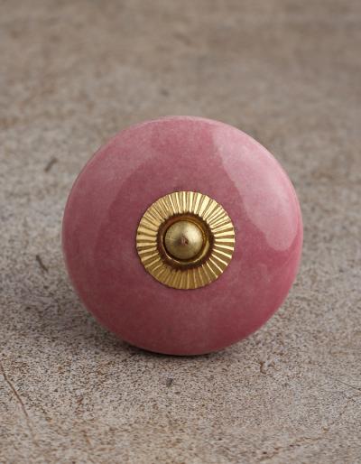 BPCK-078 Pink Ceramic Knob-Brass