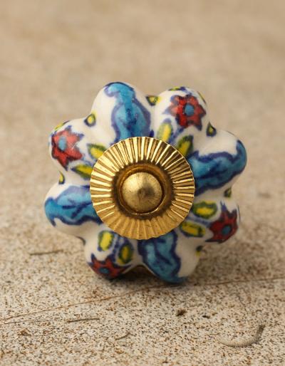 BPCK-095 Turquoise leaf ceramic knob-Brass