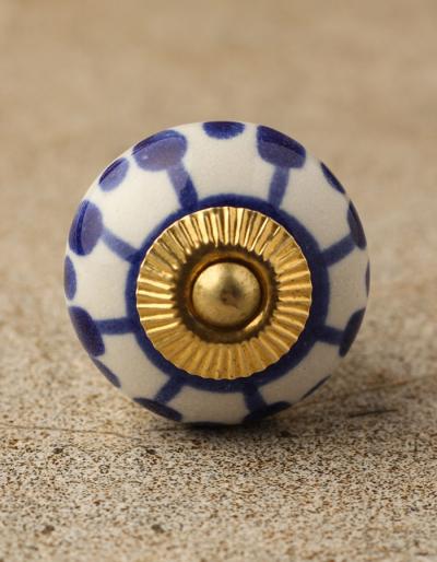 BPCK-103 Blue design with white base ceramic knob-Brass