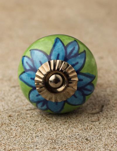 BPCK-112 Turquoise flower with Green base ceramic knob-Antique Silver