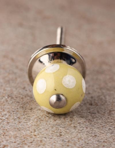 BPCK-138 Lime Yellow with White Dots Polka Cabinet knob-Silver 
