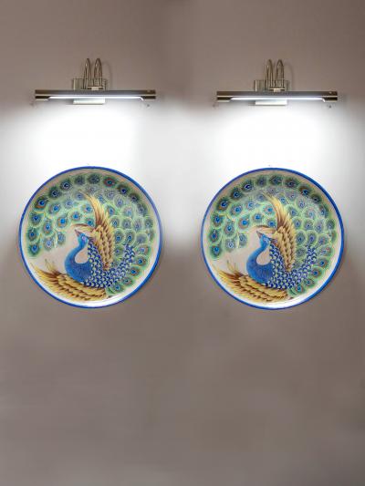 Hand Painted Handmade Blue Pottery Peacock Design Wall Hanging Decorative Plate Hand Painted Handmade Blue Pottery Peacock Design Wall Hanging Decorative Plate