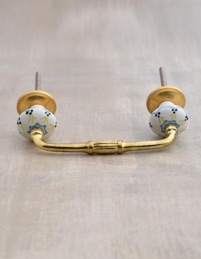 Lime Green and Turquoise Design on a White Cabinet Pull