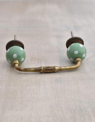 Light Green Cabinet Pull with White Polka-Dots