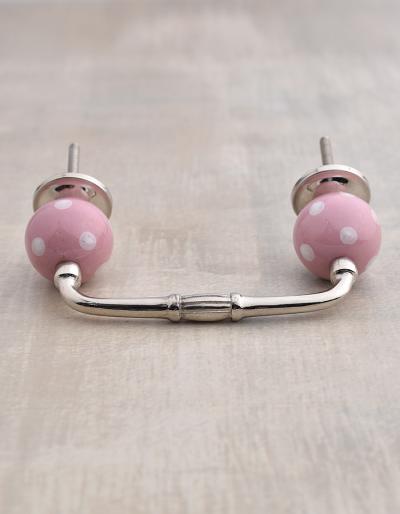 Pink Ceramic Cabinet Pull with White Polka-Dots