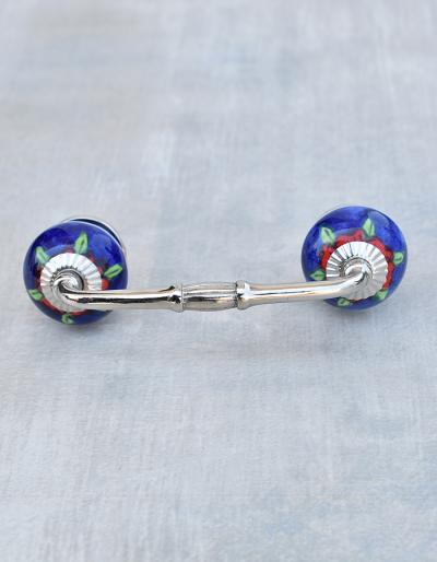 Red flower and Green leaf with Blue base ceramic Pull