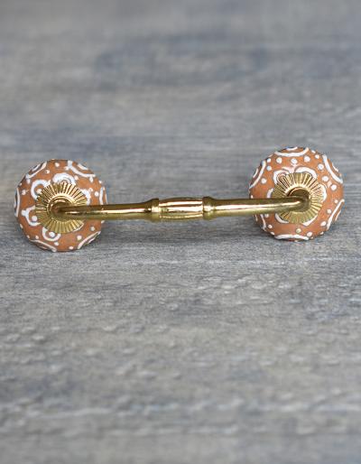 White design with Brown base ceramic Pull
