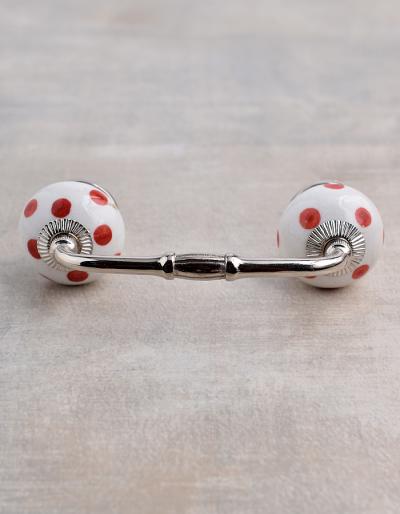 Red Polka Dots with White Base Ceramic knob
