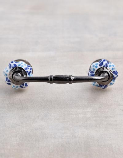 Blue and Turquoise Flowers with White Base Ceramic knob