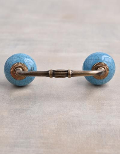 Cracked Turquoise Ceramic Cabinet Knob