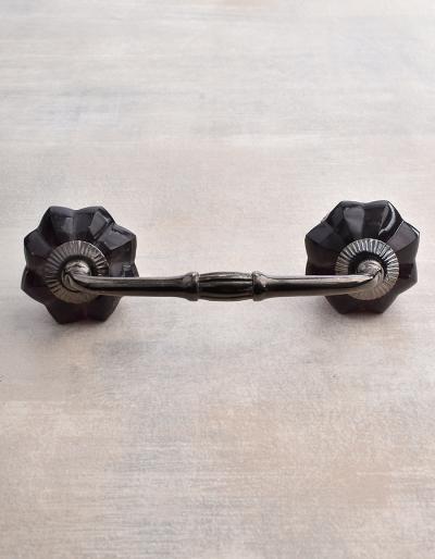 Dark Purple Floral Glass Cabinet Pull