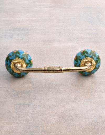 Bathroom Beaded Pull with Turquoise Floral Print Bathroom Beaded Pull with Turquoise Floral Print