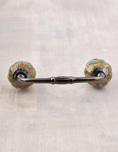 Dark Turquoise Flowers and Green leaf with Brown Base Pull