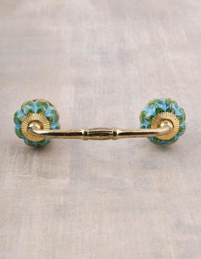 Yellow Flower and Green Leafs with Turquoise Base Pull