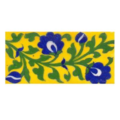 Blue flowers with green leaves on yellow tile (3x6-bpt01) Blue flowers with green leaves on yellow tile (3x6-bpt01)