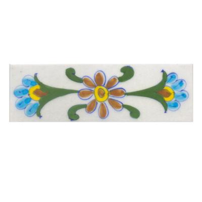 Turquoise,Yellow,Brown flower and Green leaf with White base Tile (2x6) Turquoise,Yellow,Brown flower and Green leaf with White base Tile (2x6)