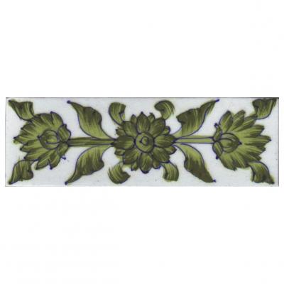 Lime Green Flowers and Leaf with White Base Tile