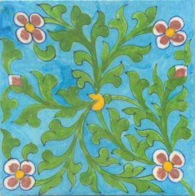 Red Flowers and Green leaf with Turquoise Base Tile Red Flowers and Green leaf with Turquoise Base Tile