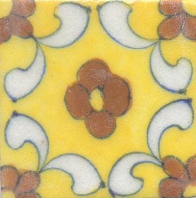 Brown Flowers With White Leaves On Yellow Base Tile Brown Flowers With White Leaves On Yellow Base Tile