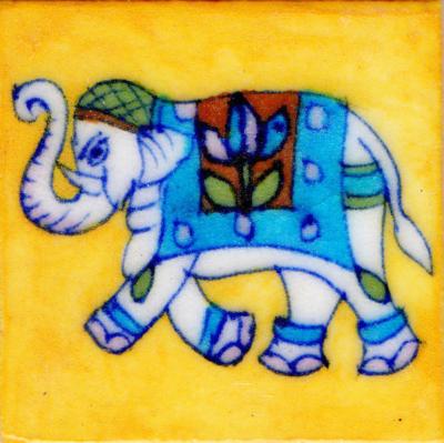 `Elephant Design ON Yellow Base Tile Elephant Design ON Yellow Base Tile