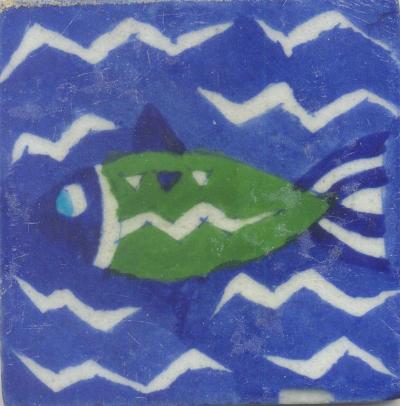 Green and Blue Fish with Blue Base Tile Green and Blue Fish with Blue Base Tile