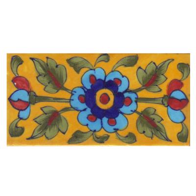 Turquoise,Blue,Brown,Yellow Flower and Green Shaiding leaf with Yellow Base Tile2 Turquoise,Blue,Brown,Yellow Flower and Green Shaiding leaf with Yellow Base Tile