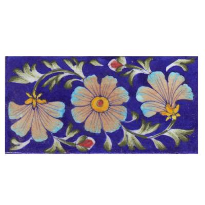 Brown,Yellow and Turquoise Flowers with Blue Base Tile Brown,Yellow and Turquoise Flowers with Blue Base Tile