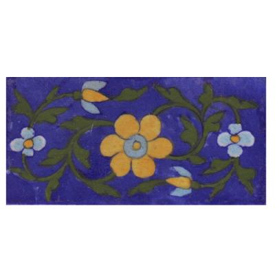 Yellow and Turquoise Flower and Green leaf with Blue Base Tile1