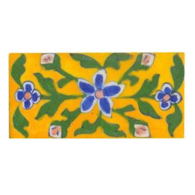 yellow tile painted with blue, pink green design 2x4 yellow tile painted with blue, pink green design 2x4