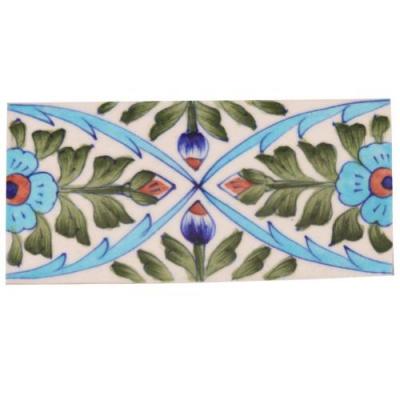 Turquoise Flowers and Lime Green leafs with White Base Tile Turquoise Flowers and Lime Green leafs with White Base Tile