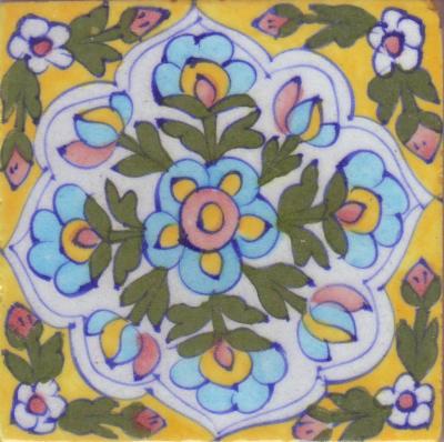 Flowers Deisgn on Yellow Base Tile