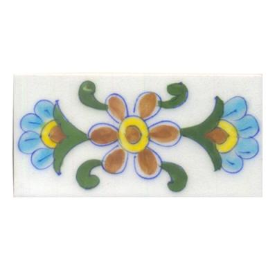 Turquoise,Yellow,Brown and Green leaf with White Base Tile Turquoise,Yellow,Brown and Green leaf with White Base Tile