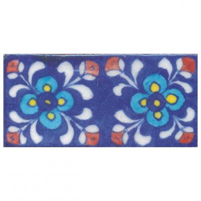 Yellow,Blue and Turquoise Flowers and White leaf with Blue Base Tile Yellow,Blue and Turquoise Flowers and White leaf with Blue Base Tile