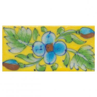 Turquoise and Brown Flower Green leaf with Yellow Base Tile Turquoise and Brown Flower Green leaf with Yellow Base Tile