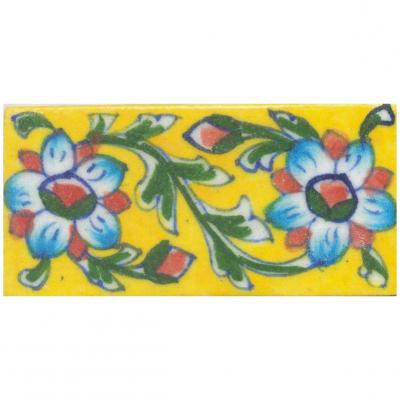 Flowers Deisgn on Yellow Base Tile Flowers Deisgn on Yellow Base Tile