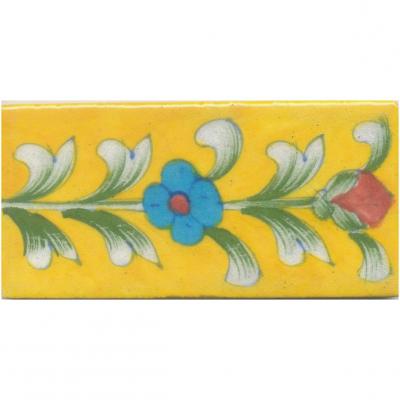 Turquoise and Brown Flowers and Lime Green leaf with Yellow Base Tile Turquoise and Brown Flowers and Lime Green leaf with Yellow Base Tile