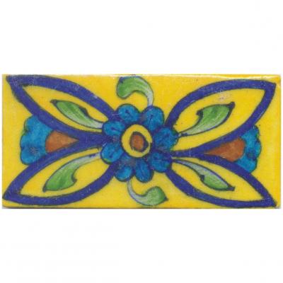 Turquoise and Yellow Flowers and Green leaf with Yellow Base Tile Turquoise and Yellow Flowers and Green leaf with Yellow Base Tile
