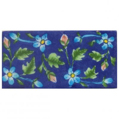 Yellow and Turquoise Flowers and Lime Green leaf with Blue Base Tile