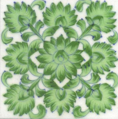 Green Flower with White Base Tile